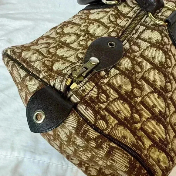 VINTAGE 1970s DIOR large Boston travel bag monogram cloth duffle brown - Picture 11 of 15